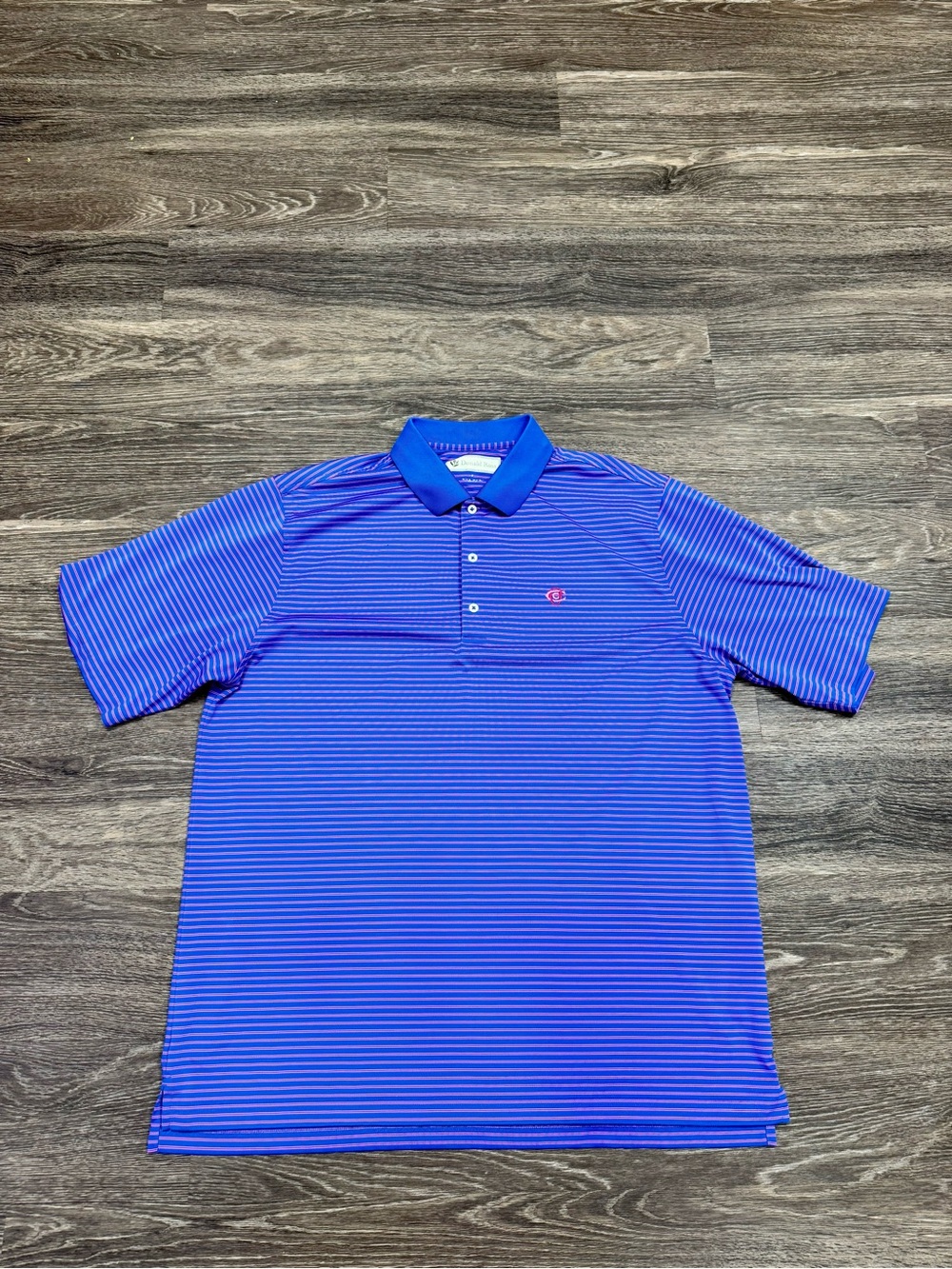 Donald Ross XL Blue Pink Striped Performance Golf Polo Embroidered Logo